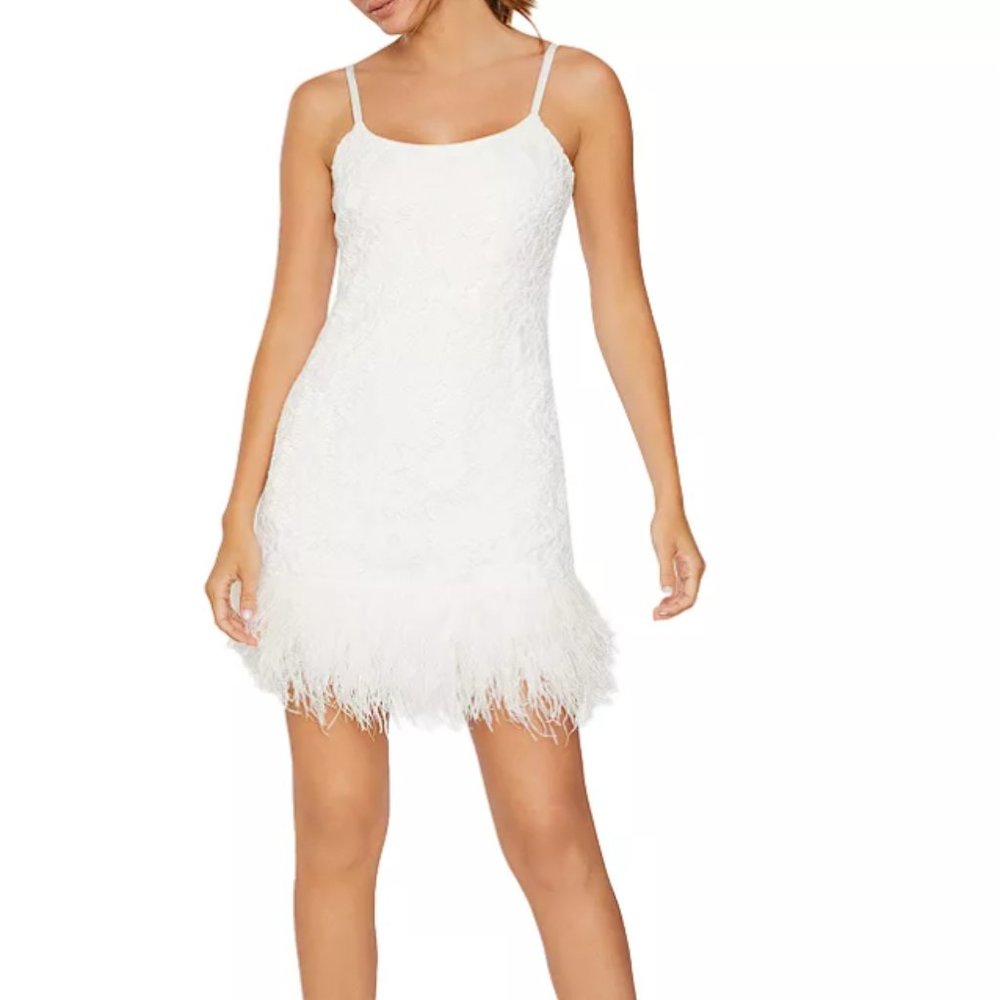 Likely White Size 14 Mari Feather Trim Lace Mini Dress